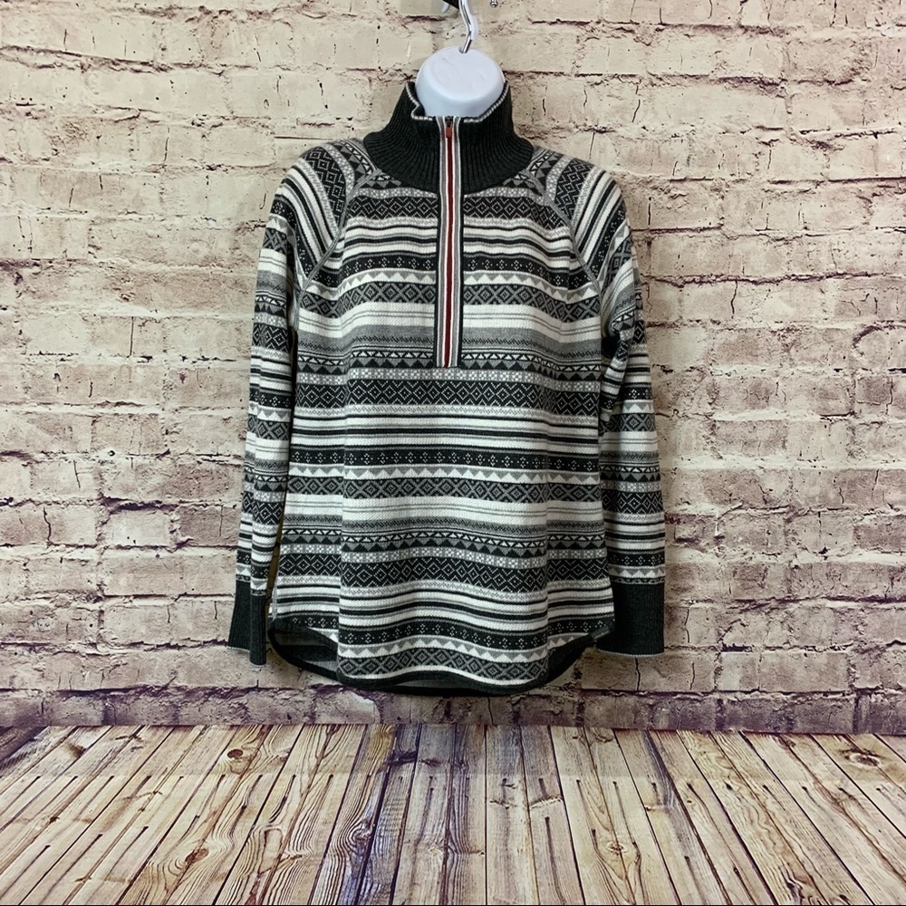 Eddie Bauer Heather Gray Fair Isle 1/4 Zip Long Sleeve Sweater